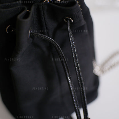Canvas and Leather in Classic Black Bucket Bag